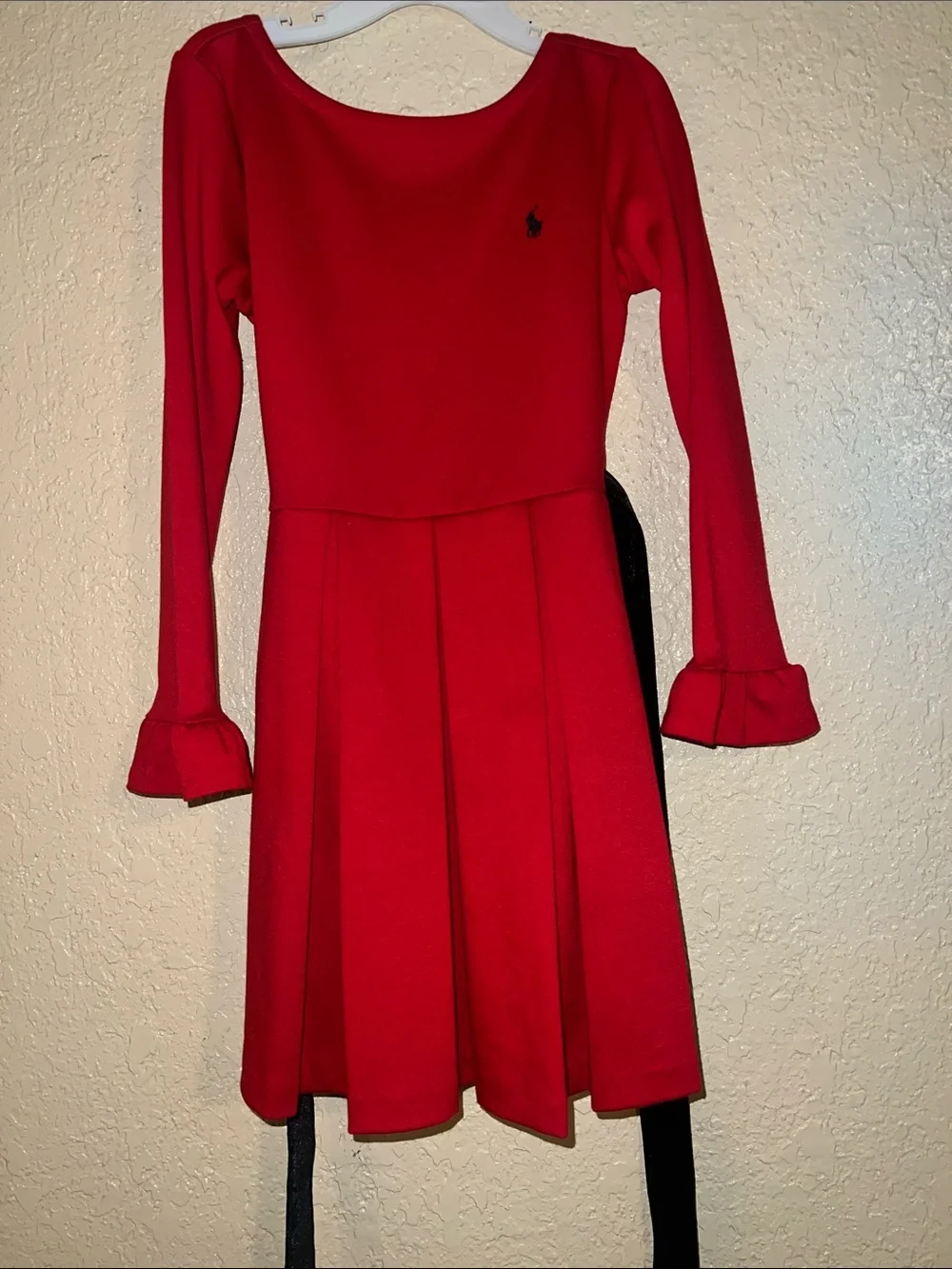 Ralph Lauren Bright Red Long Sleeve Pleated Kids Dress